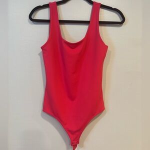 Express NWT Body Contour Pink Red High Compression Scoop Neck Bodysuit Small
